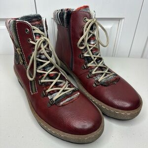 Rieker Felicitas Women’s US Size 10 EU 41 Red Ankle Boots Side Zip Lace-up